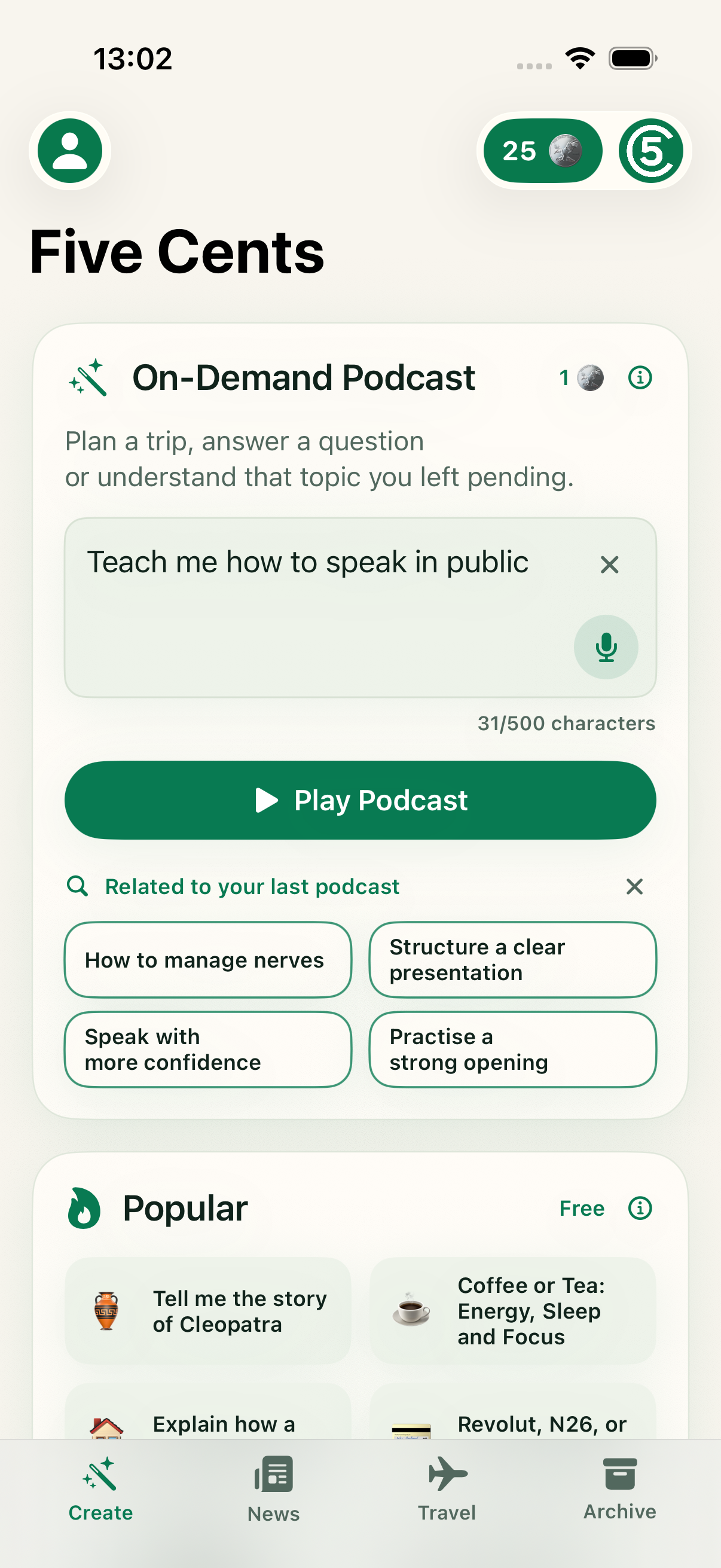 Creating a personalized podcast in Five Cents