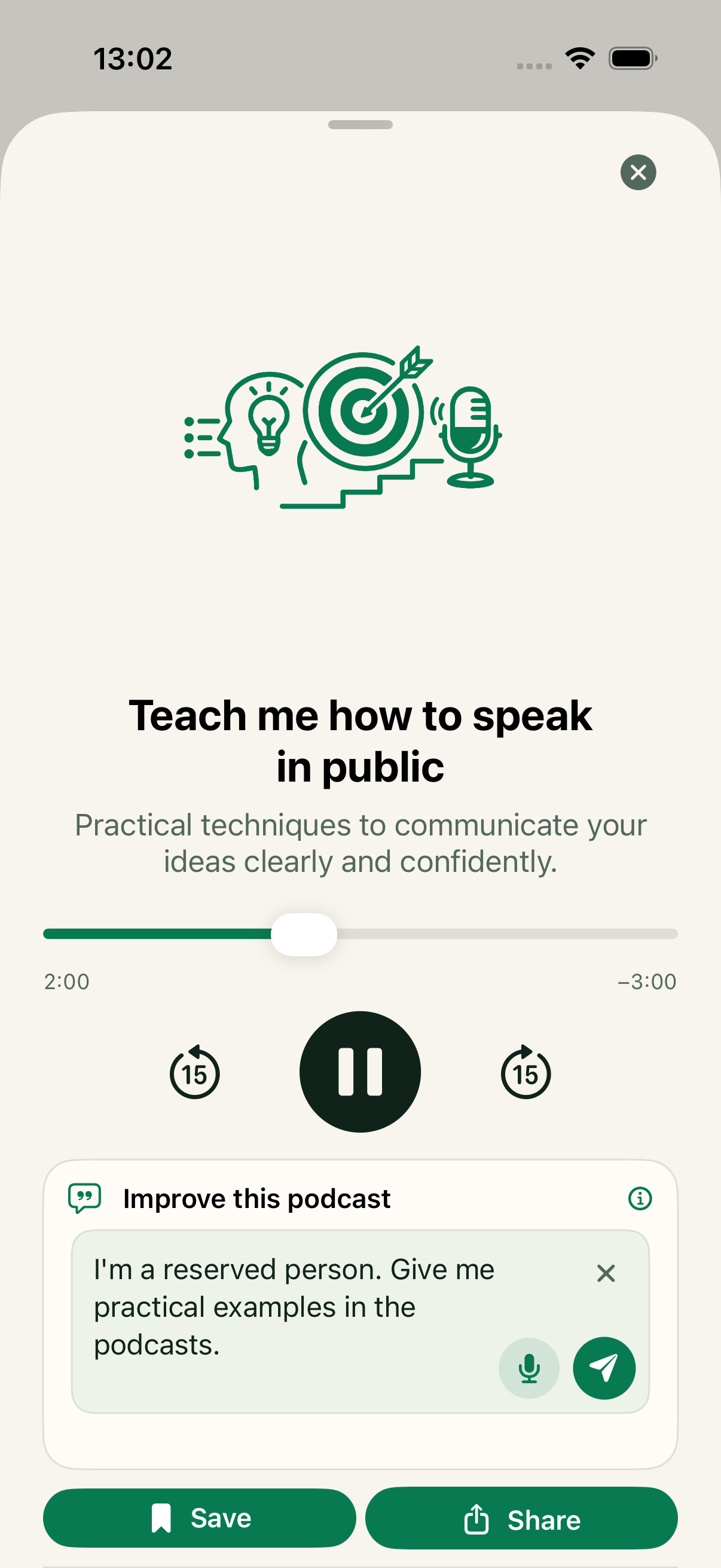 Podcast player and feedback for a personalized episode