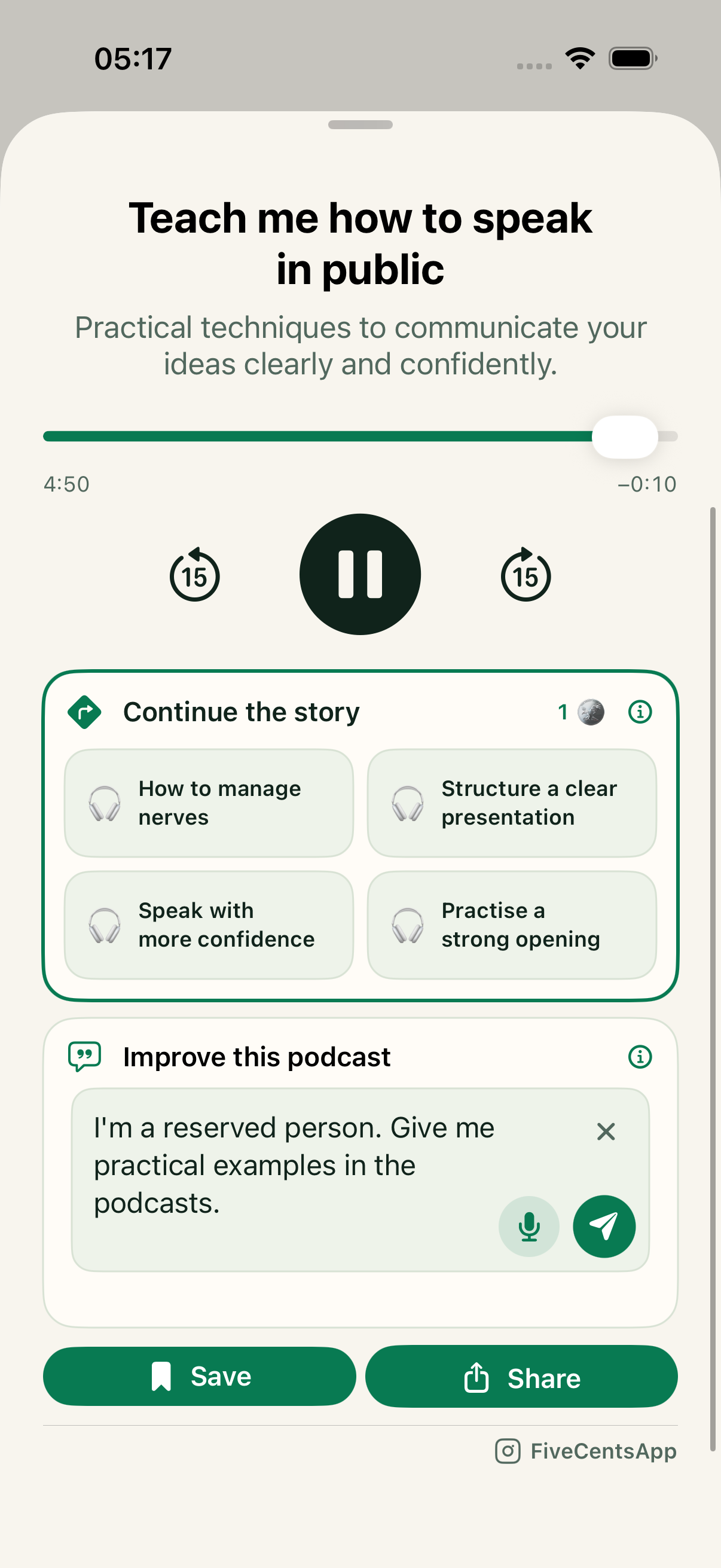 Four continuations and feedback at the end of a podcast