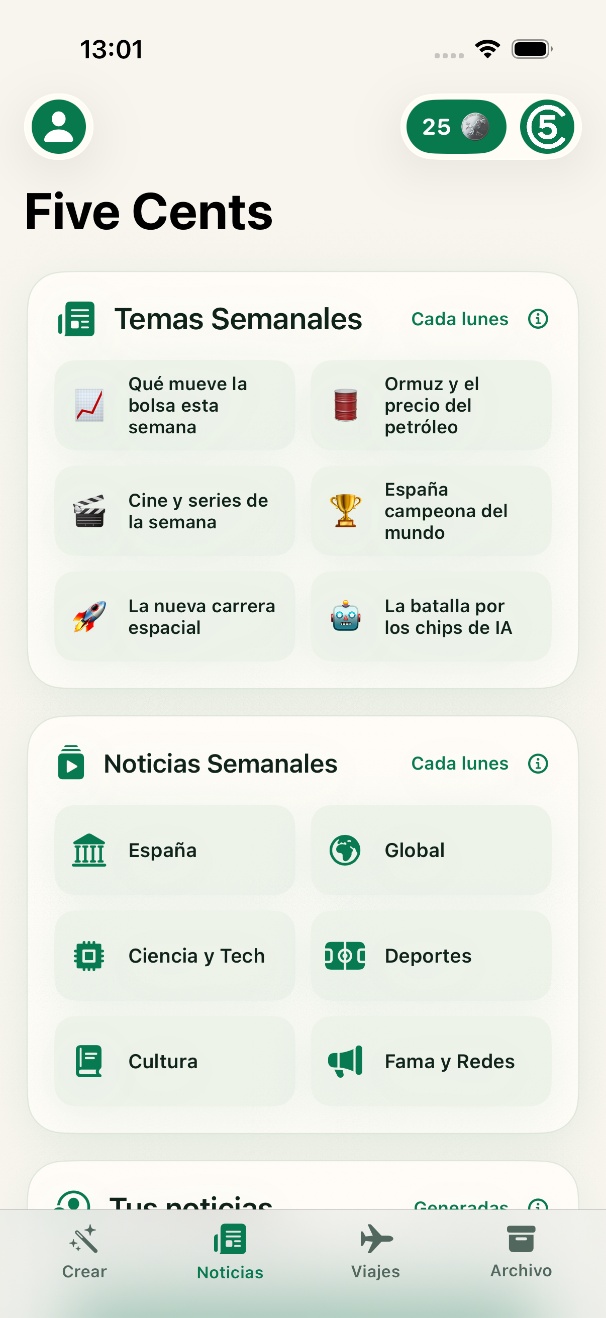 Temas y noticias semanales en Five Cents