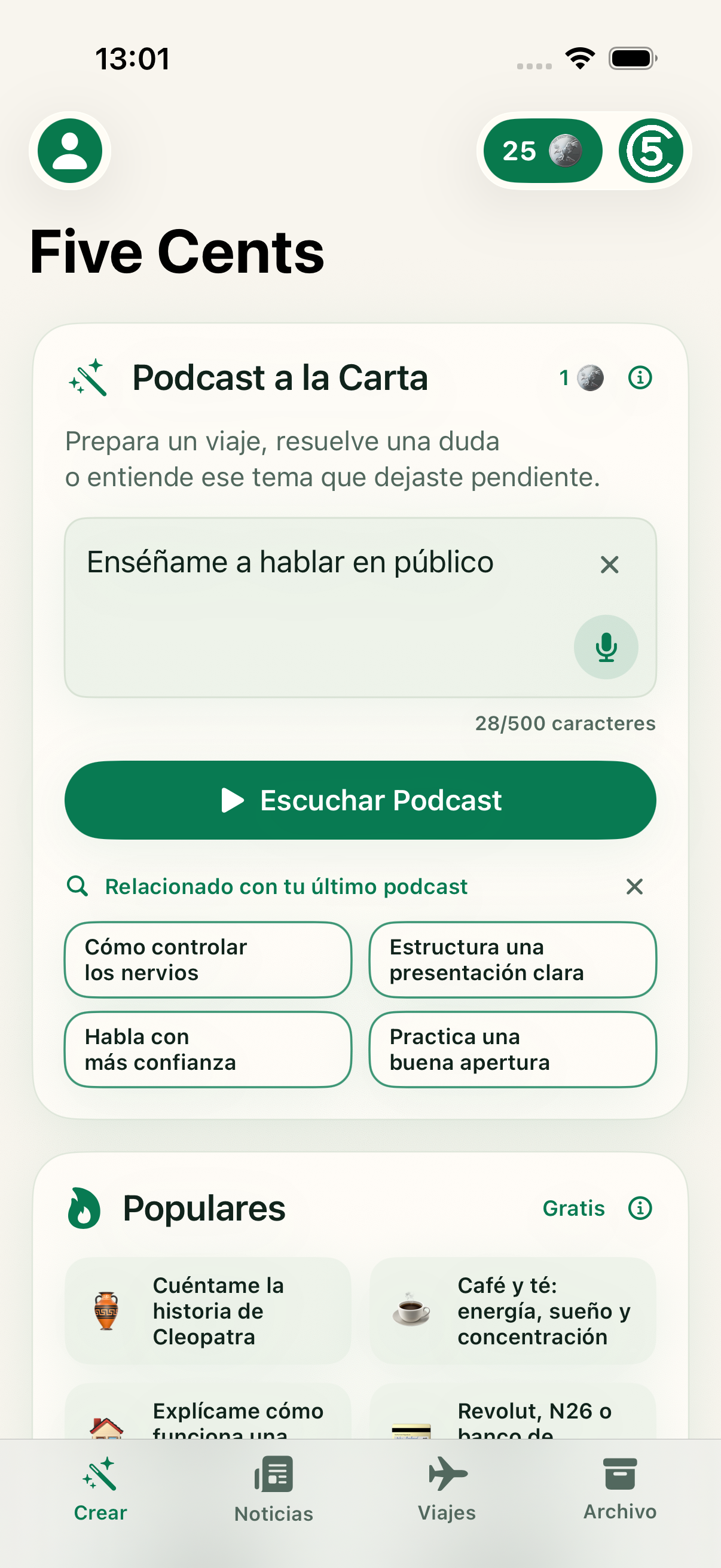 Creación de un podcast personalizado en Five Cents