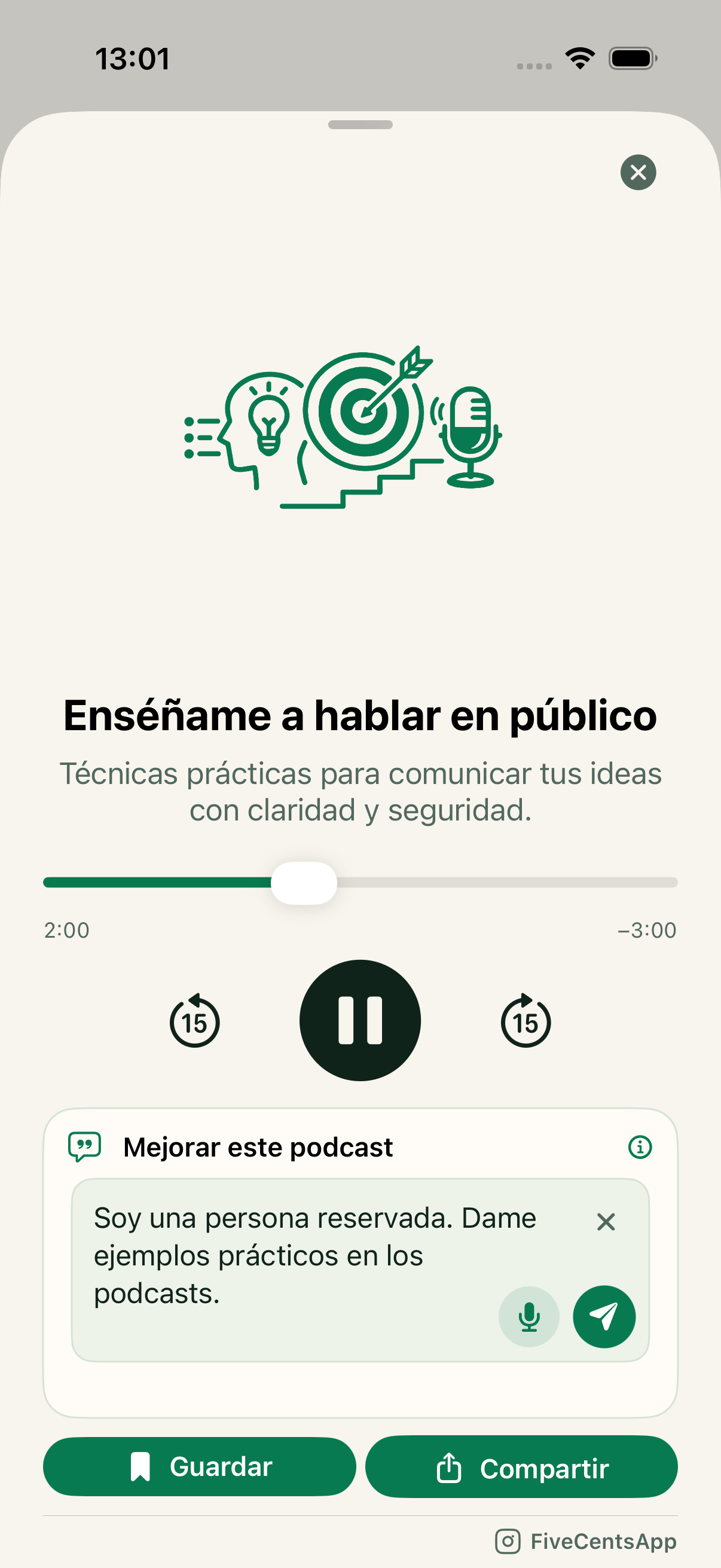 Reproductor y feedback de un podcast personalizado