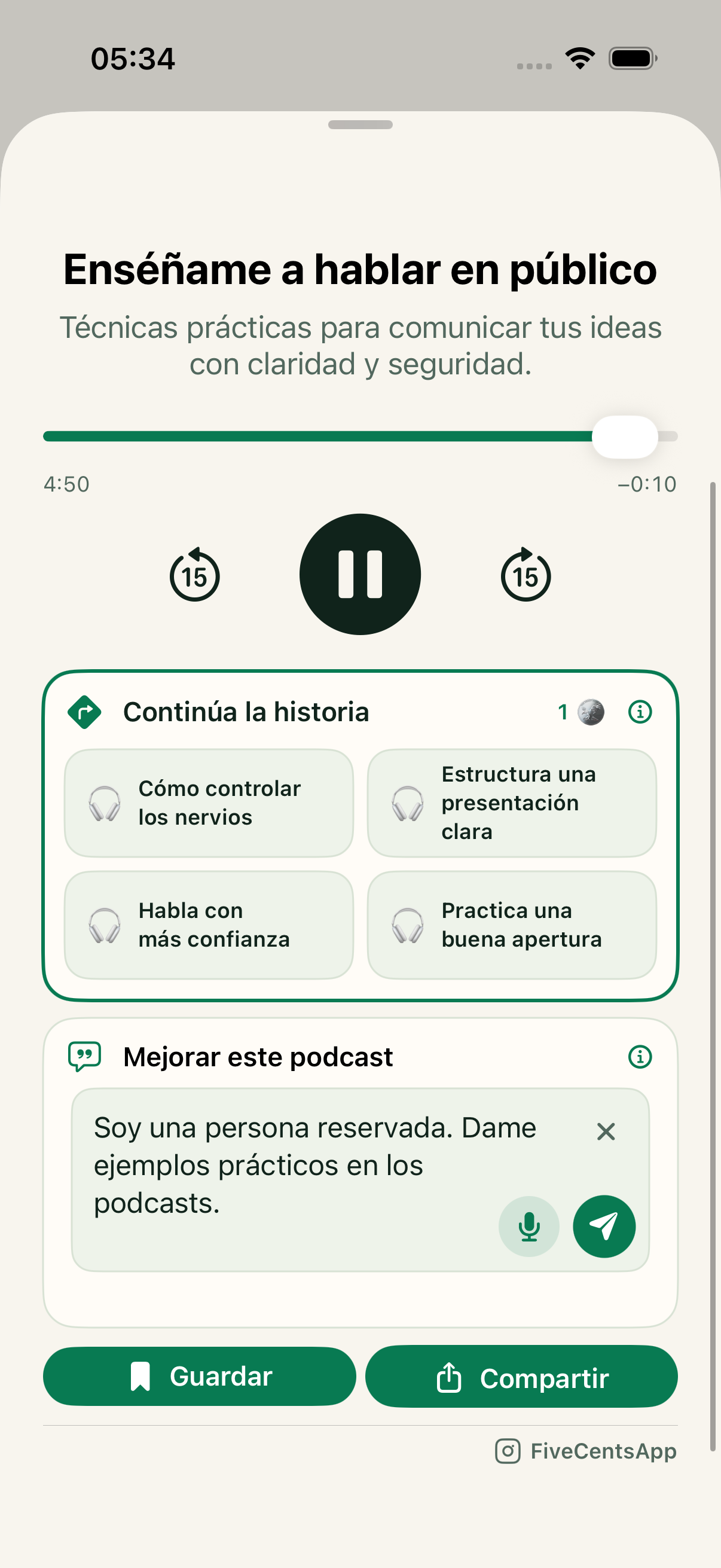 Cuatro continuaciones y feedback al final de un podcast